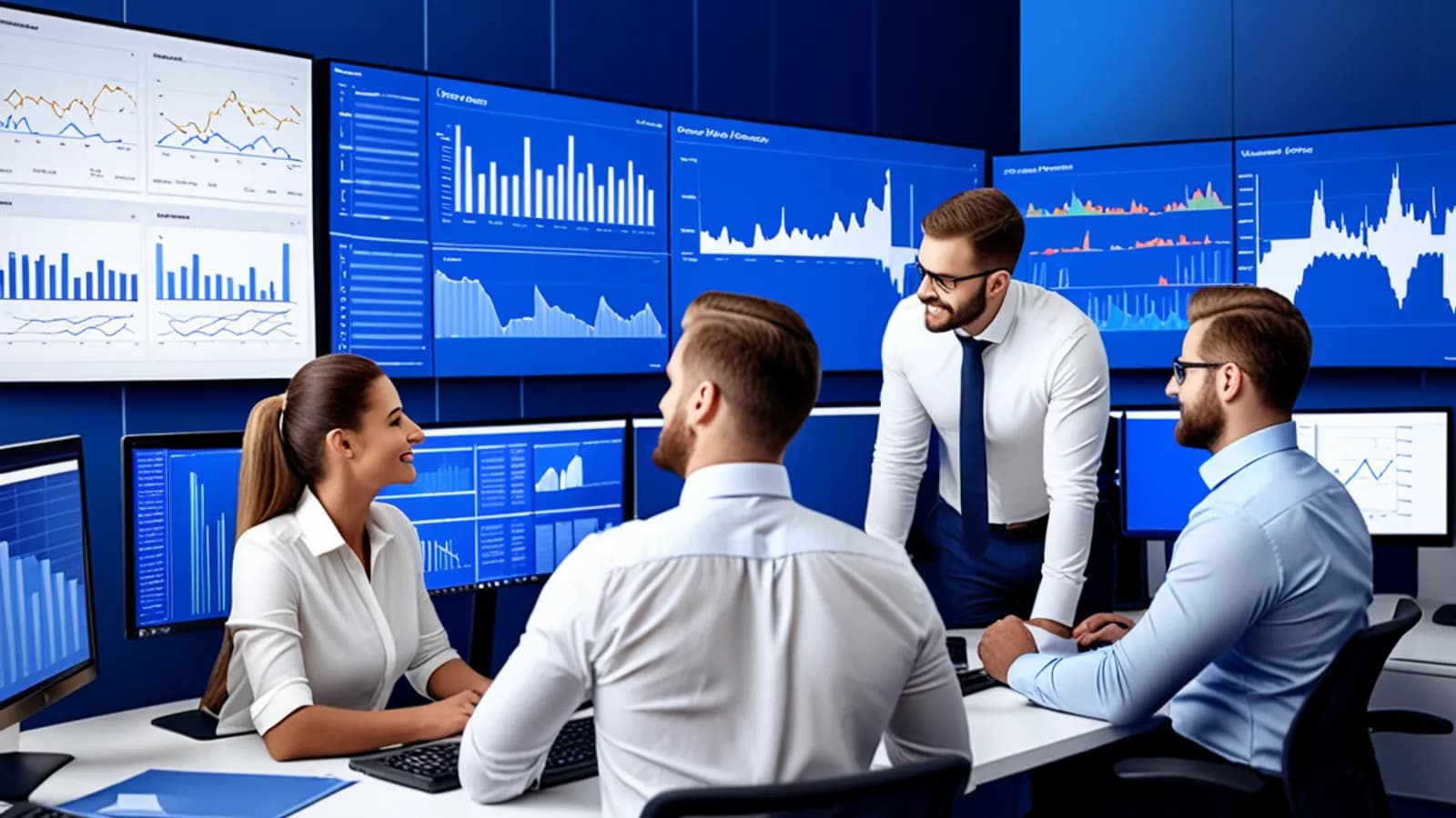 Cybersecurity analysts monitoring abstract security dashboards in a modern SOC