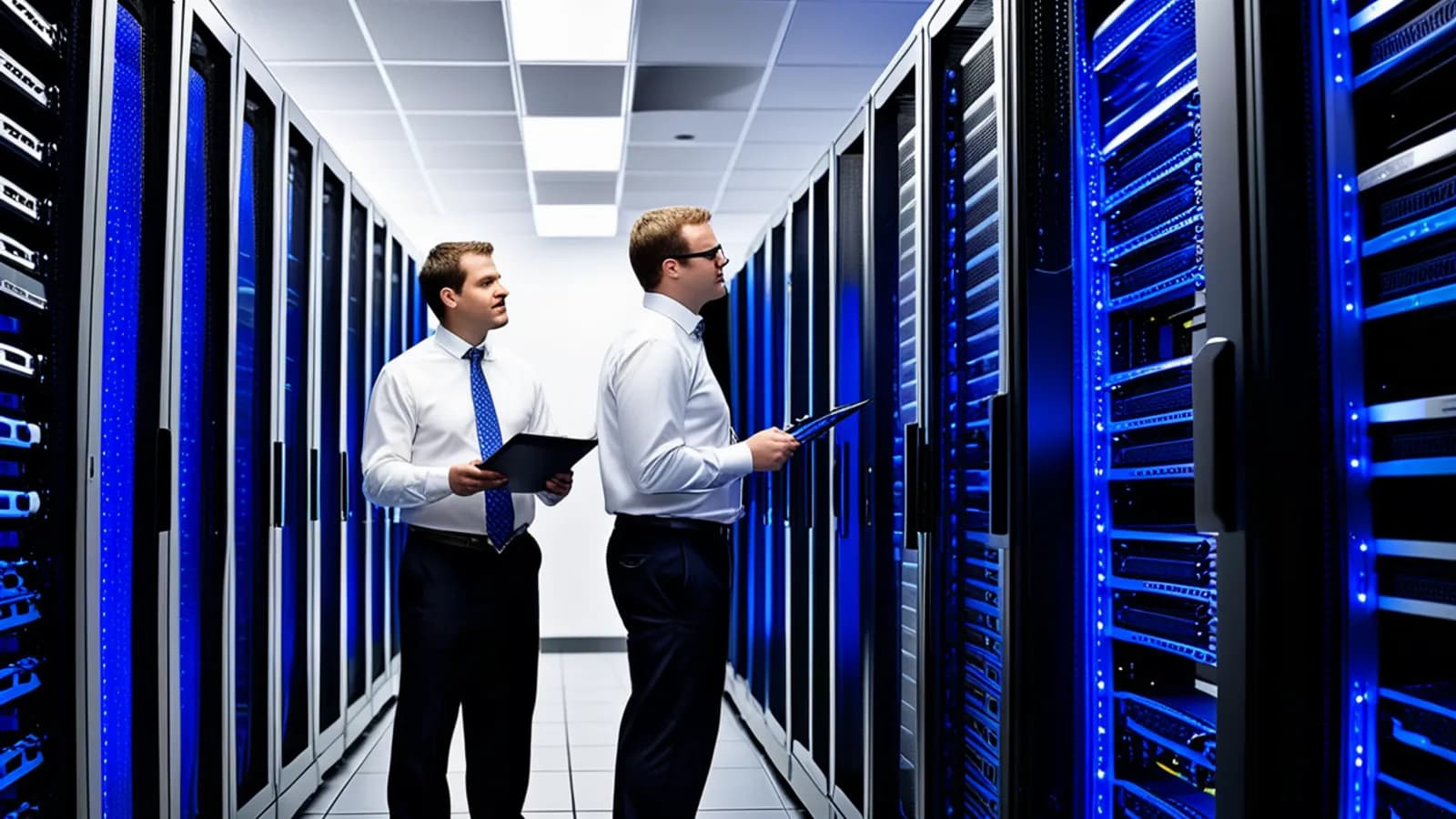 Ultiblob Inc datacenter operations — server racks and cold-aisle interior