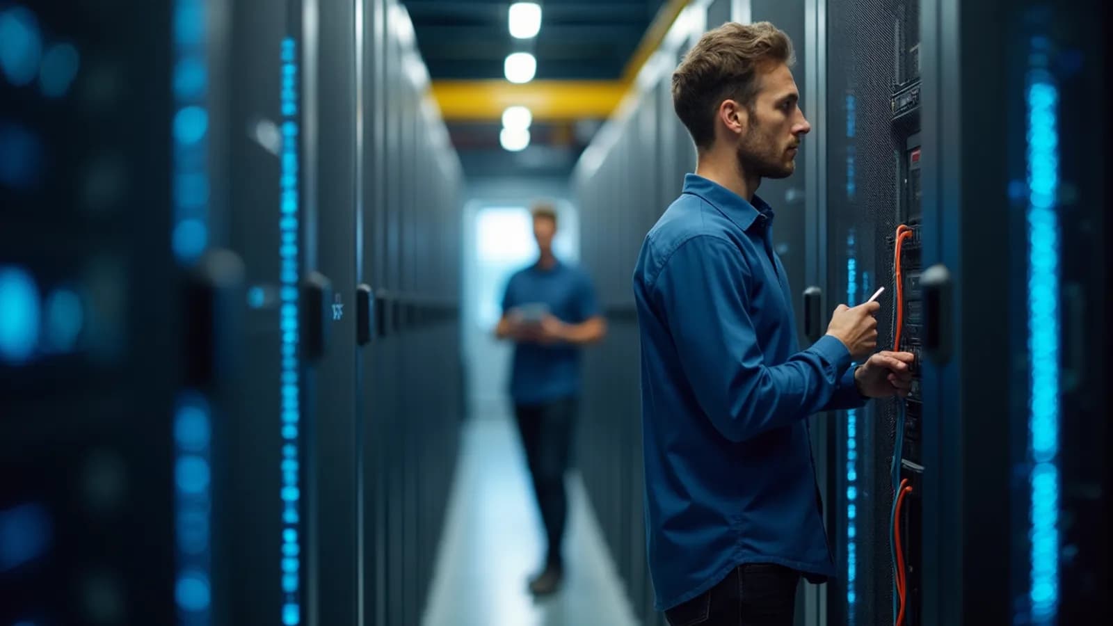 Ultiblob Inc datacenter operations — server racks and cold-aisle interior