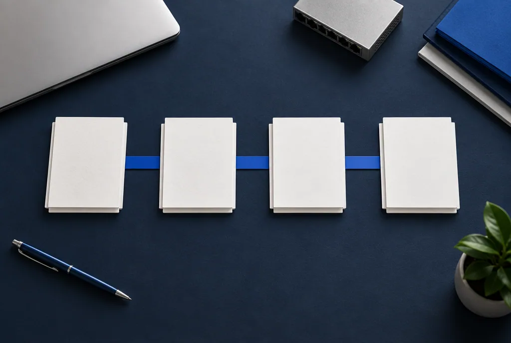 Four groups of process cards connected across an implementation planning table.