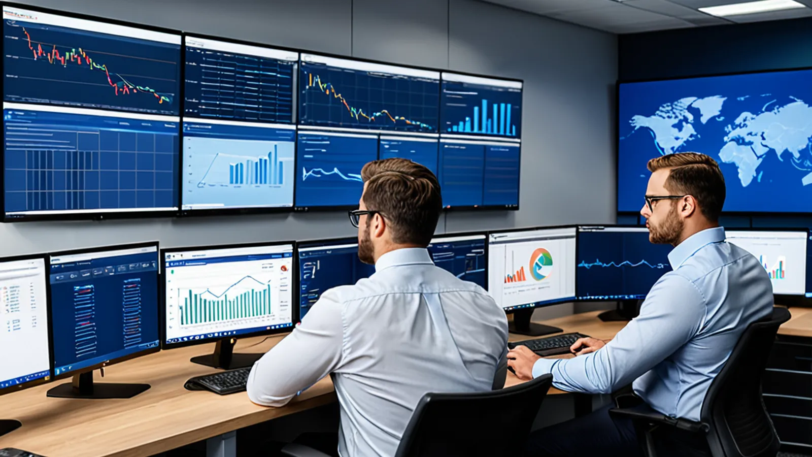 Managed IT support engineers collaborating in a calm network operations center.